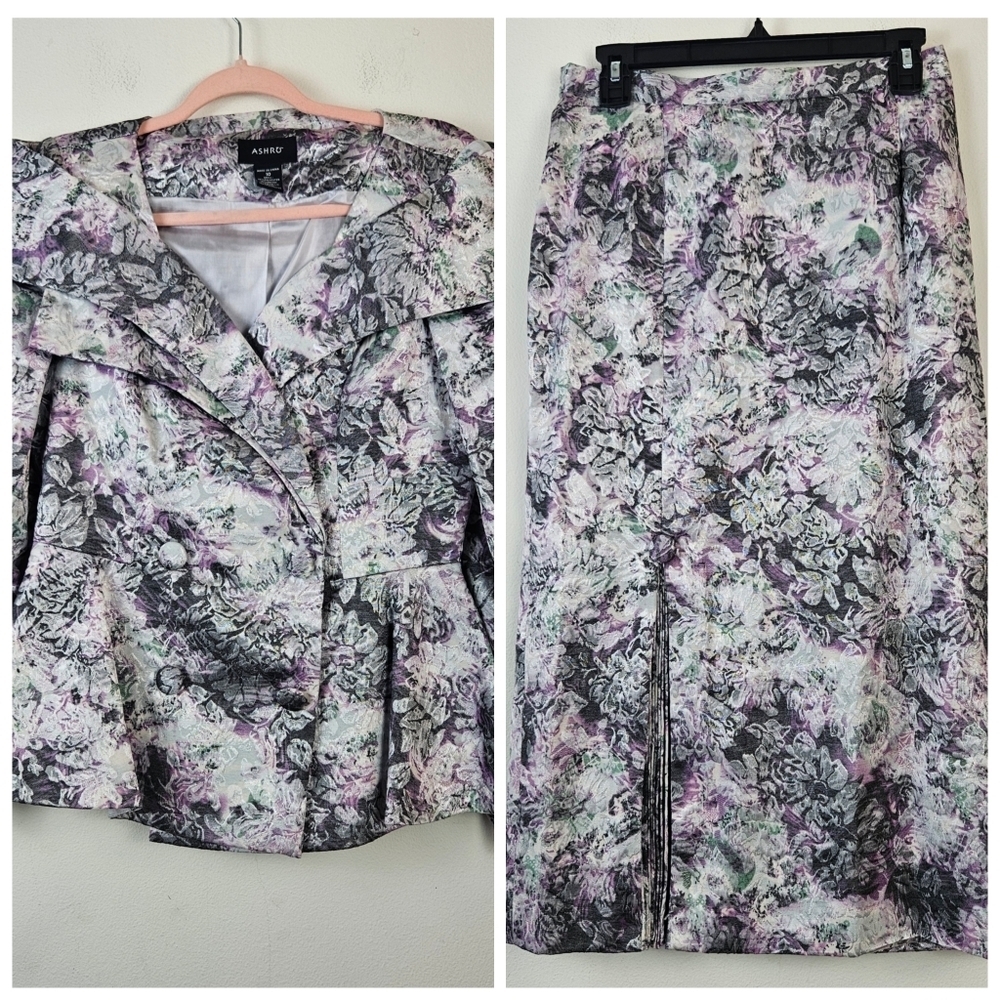 ASHRO Floral Jacquard Skirt Set Size 10 Formal Church Special Occasion
